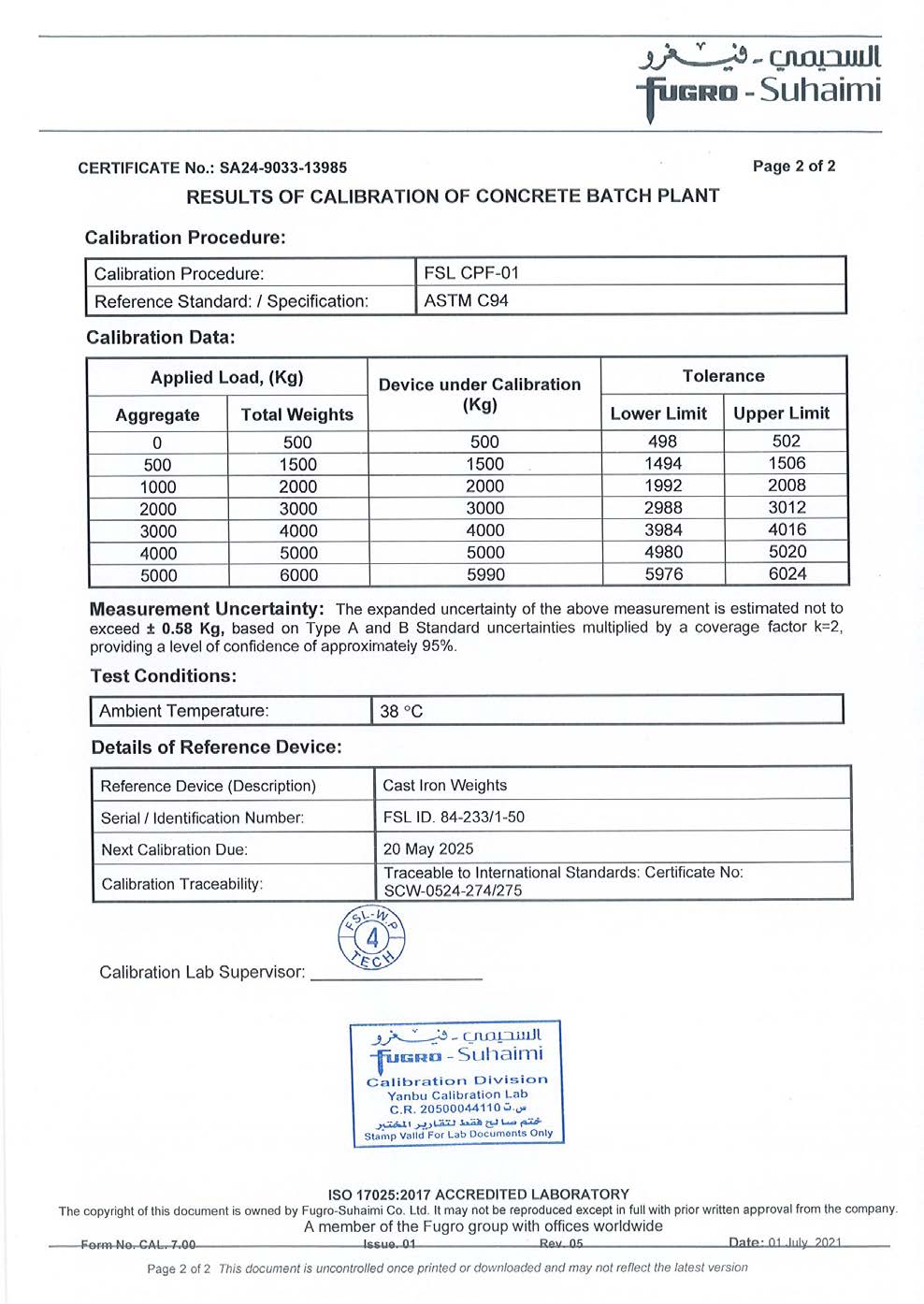 Mixing Plant Standards Certificate 03