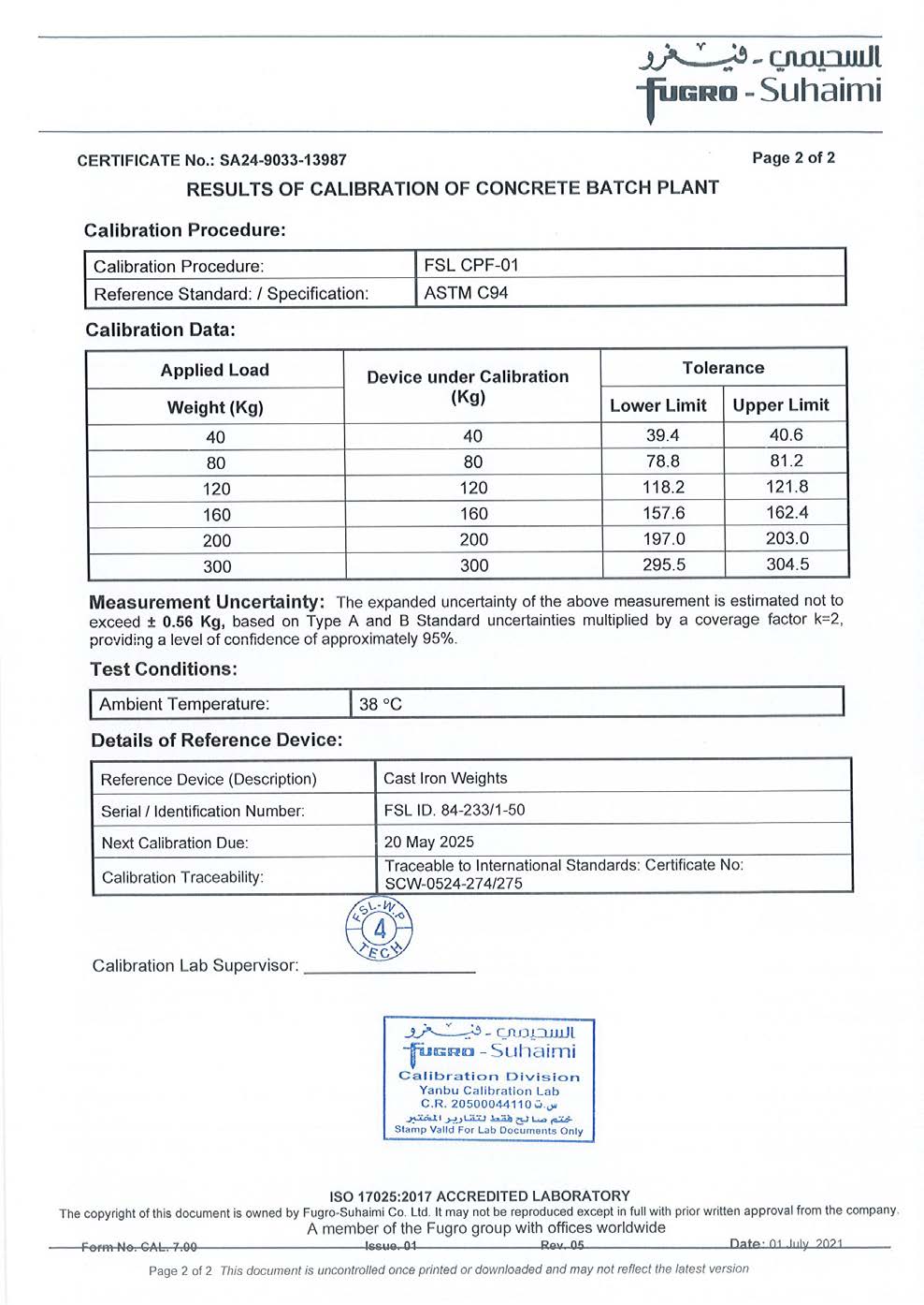 Mixing Plant Standards Certificate 07