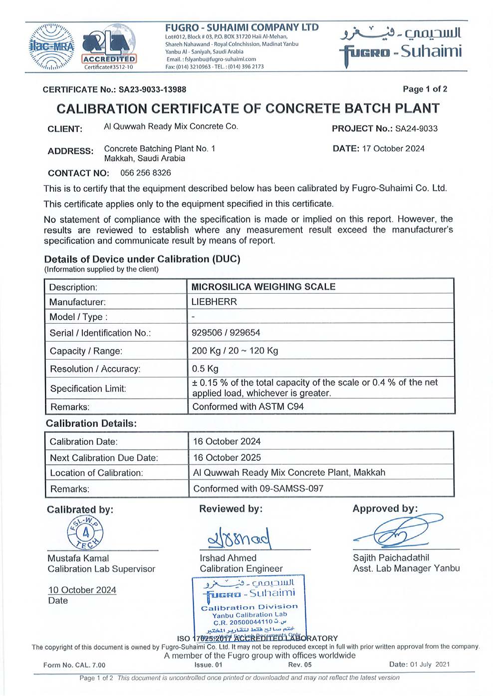 Mixing Plant Standards Certificate 08