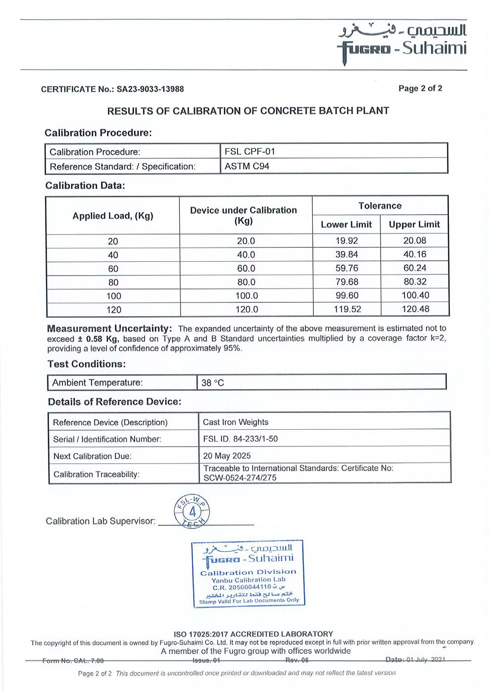 Mixing Plant Standards Certificate 09