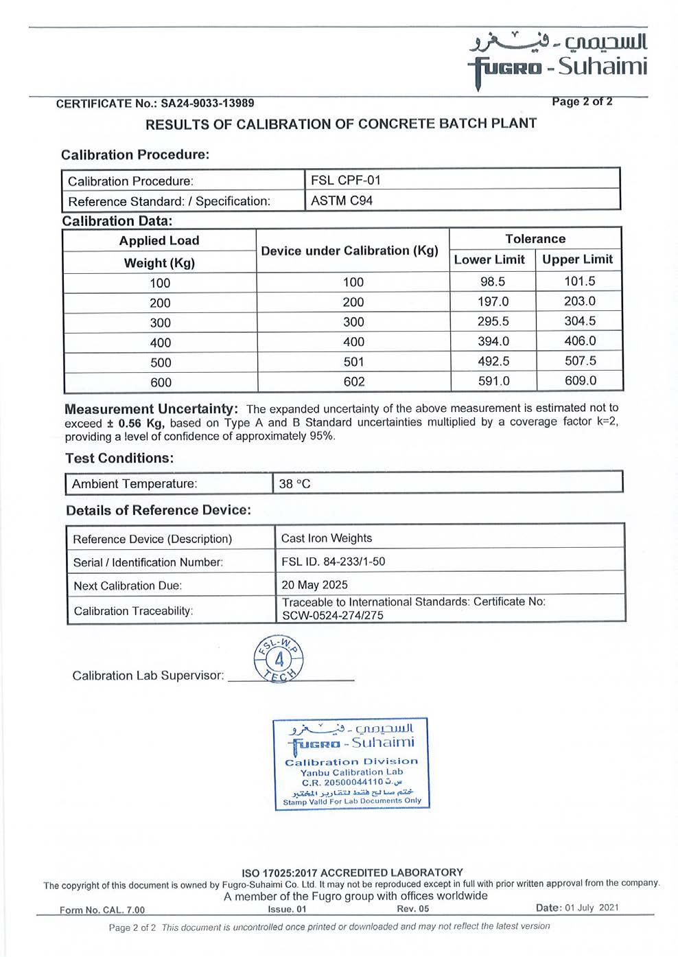 Mixing Plant Standards Certificate 14