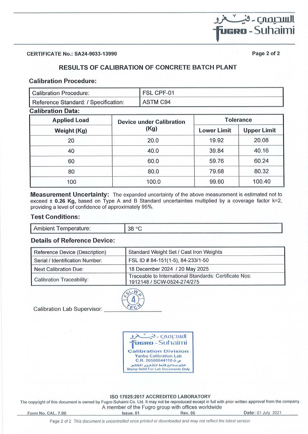 Mixing Plant Standards Certificate 16