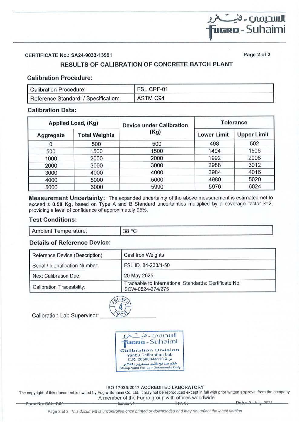Mixing Plant Standards Certificate 18
