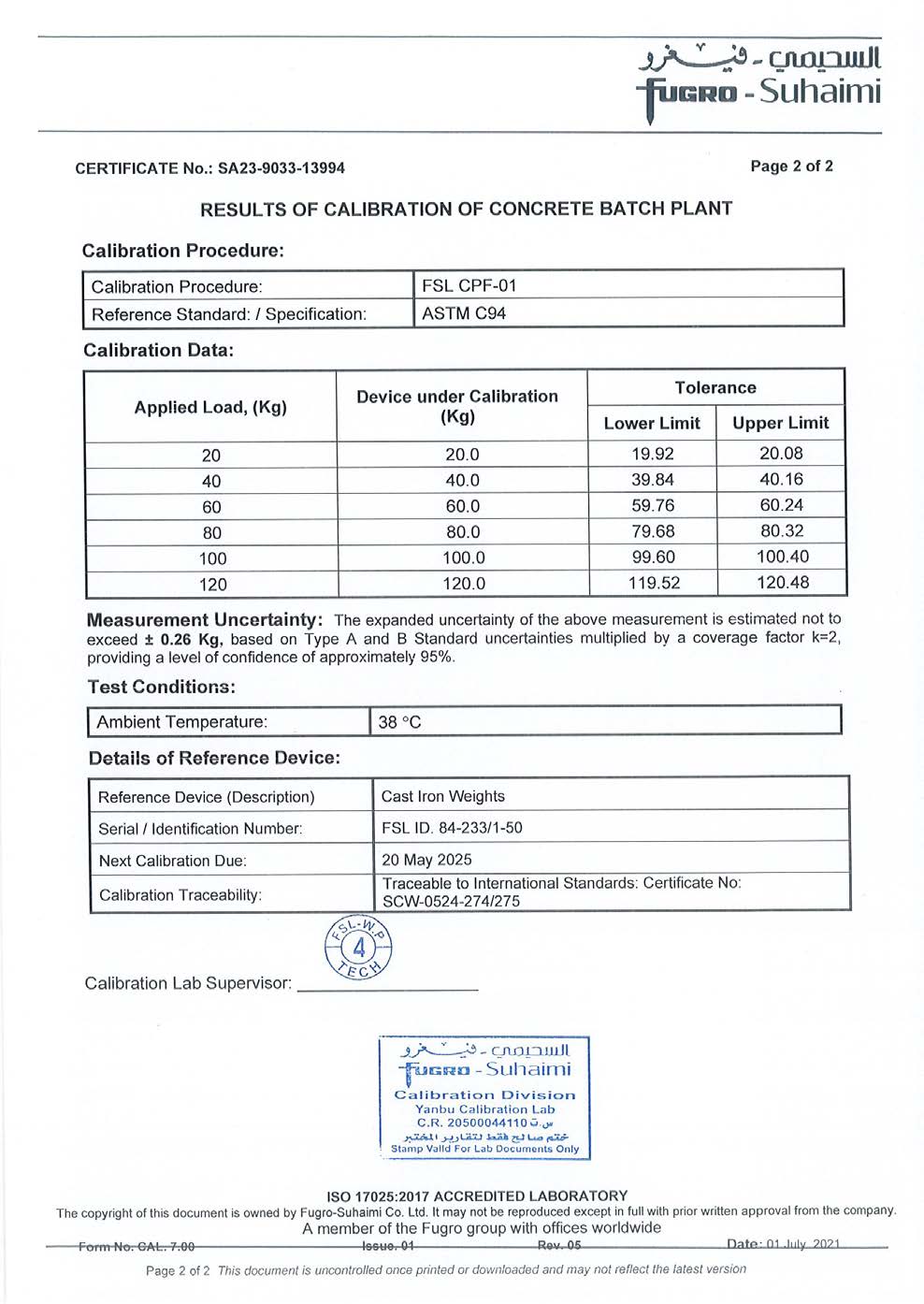 Mixing Plant Standards Certificate 24