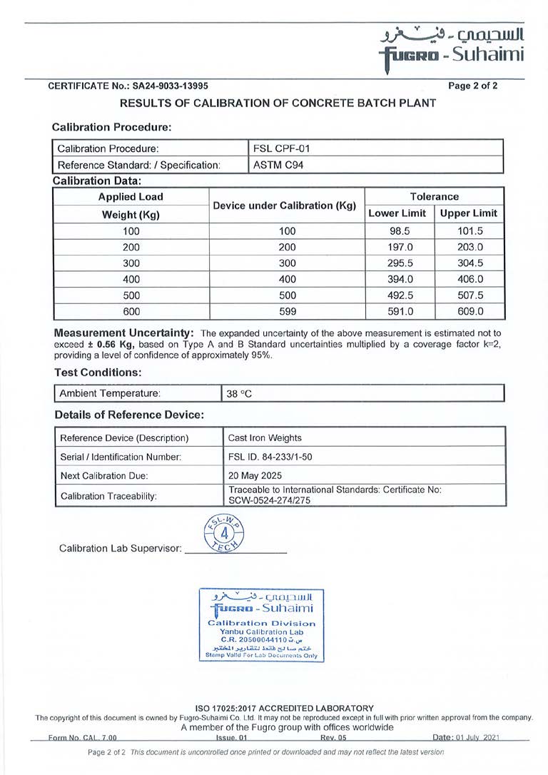 Mixing Plant Standards Certificate 26