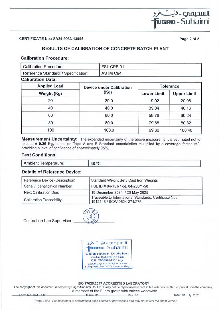 Mixing Plant Standards Certificate 28