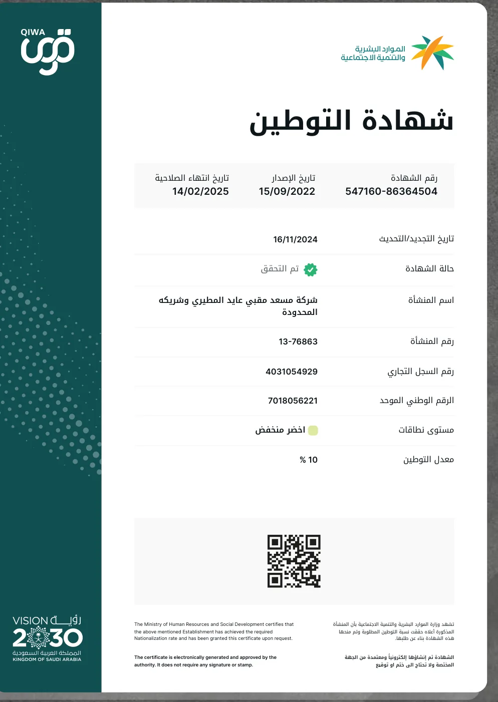 Saudization Certificate